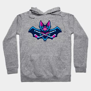 Bold Hockey Bat Sports Mascot T-Shirt: Unique Bat & Crossed Hockey Sticks Design for Fans and Teams! Hoodie